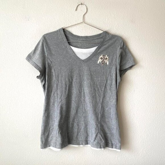 y2k 2000s Jesus Christ cross gray v-neck double layer thermal shirt XL - Picture 2 of 5